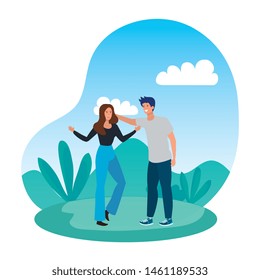 young lovers couple in the landscape