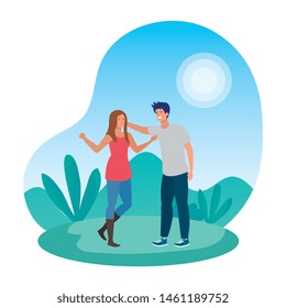 young lovers couple in the landscape