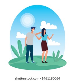 young lovers couple in the landscape