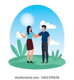 young lovers couple in the landscape
