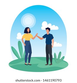 young lovers couple in the landscape