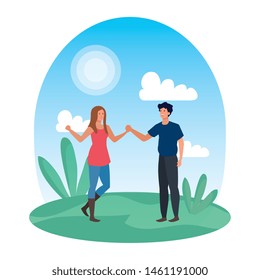young lovers couple in the landscape