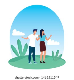 young lovers couple in the landscape