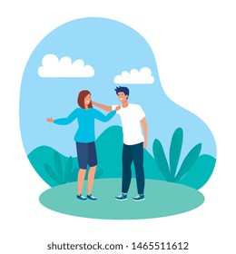 young lovers couple in the landscape