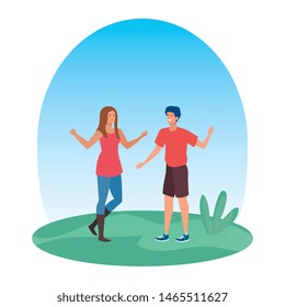 young lovers couple in the landscape
