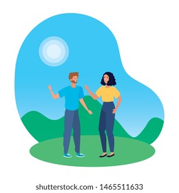 young lovers couple in the landscape
