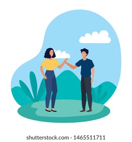 young lovers couple in the landscape
