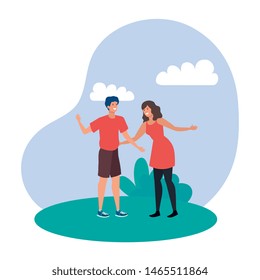 young lovers couple in the landscape
