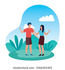 Young Lovers Couple Landscape Stock Vector (Royalty Free) 1466341442 ...