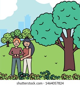 young lovers couple in the park