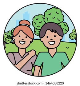 young lovers couple in the park
