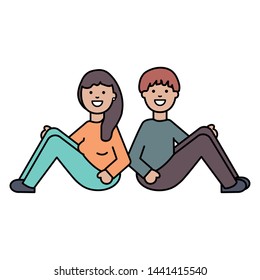 young lovers couple seated characters