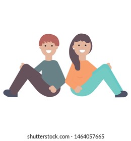 young lovers couple seated characters
