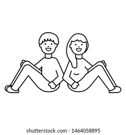 young lovers couple seated characters