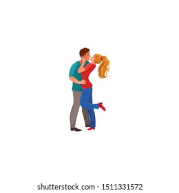 Young lovers couple standing and kissing vector illustration