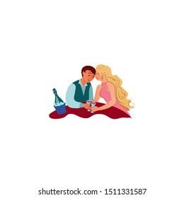 Young lovers drinking wine in cafe vector illustration