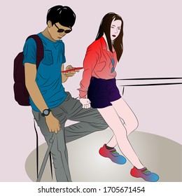 Los jóvenes amantes se sientan y conversan
 Imagen vectorial