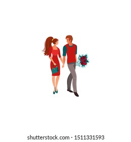 Young lovers walking and looking at each other vector illustration