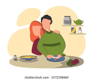 Young Loving Couple Cooking Together on Kitchen. Family Prepare Dinner. Every Day Routine, Love, Human Relations, Romantic Evening Meal.