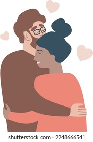 Young loving couple standing hugging each other. Valentine day concept