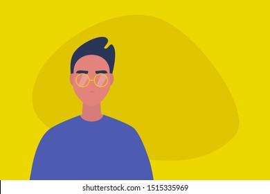 Young male adult portrait. Your text here. Copy space. Flat editable vector illustration, clip art. Millennial lifestyle.