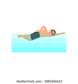 Young Male Athlete Swimming In Pool. Professional Swimmer. Olympic Water Sport. Colorful Flat Vector Design