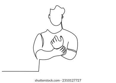 young male athlete wrist pain sick health line art