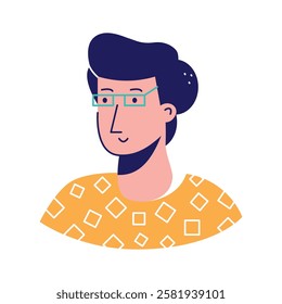 Young male avatar with glasses and stylish curly hairstyle