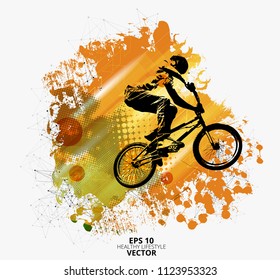 Young male bicycle jumper. Healthy lifestyle. Vector
