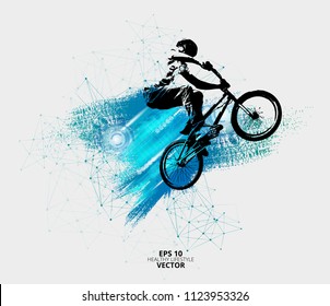 Young male bicycle jumper. Healthy lifestyle. Vector