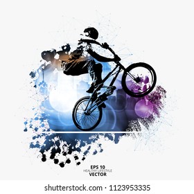 Young male bicycle jumper. Healthy lifestyle. Vector