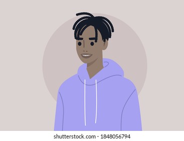 A young male Black character wearing teeth braces, a beautiful smile, dental care