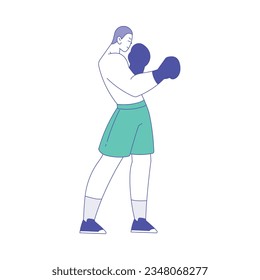 Young Male in Boxing Gloves Doing Intensive Body Training and Sport Workout Vector Illustration
