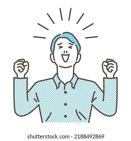 Young male businessman doing a fist pump. He has a look of joy on his face. Vector illustration.