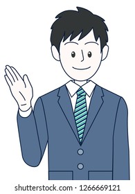Young male businessman guiding by hand