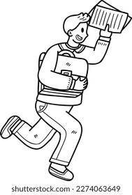 Young male businessman running to success illustration in doodle style isolated on background