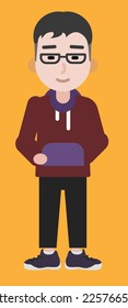 Young male cartoon character with glasses and hoodie