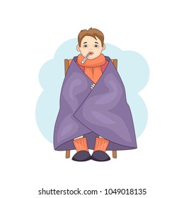 Young male character cartoon cold isolated on white background