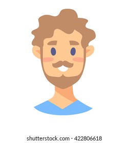 Young male character. Cartoon style people icon. Isolated guys avatar. Flat illustration men face. Hand drawn vector drawing