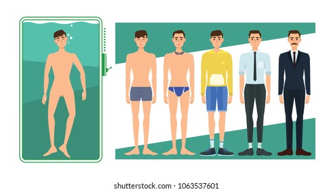 young male character in different period and style 