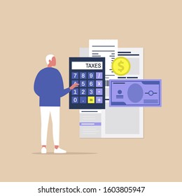 Young male character filing a tax return, Declaring an income