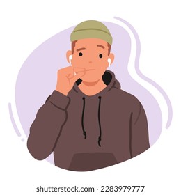 Carácter Masculino Joven Haciendo El Gesto Silencioso Representado Por Los Labios Sobre El Zip, La Tranquilidad O El Concepto De Privacidad, Manteniendo Secretos, Comunicación Discreta O Pacíficidad. Ilustración de vectores de personas de caricatura