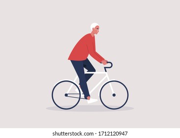 Young male character riding a bike, millennial lifestyle