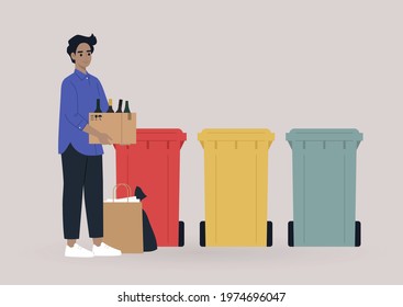 A young male character separating garbage, a zero waste policy