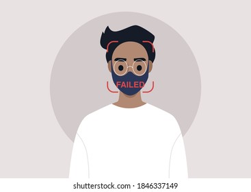 A Young Male Character Wearing A Mask, Face Recognition System Fail, Online Verification