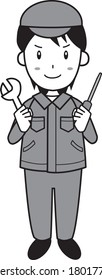 Young male contractor with spanner and screwdriver