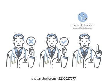 conjunto de iconos de doctores masculinos jóvenes, ilustraciones de líneas simples