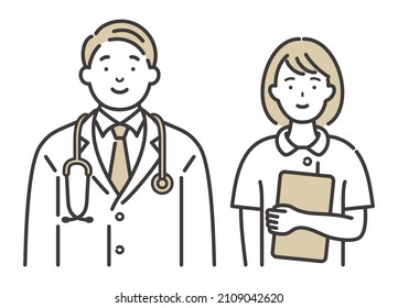 Young Male Doctor And Female Nurse. Vector Illustration.