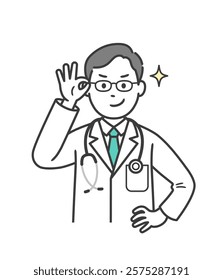 A young male doctor pushing up his glasses and grinning with confidence