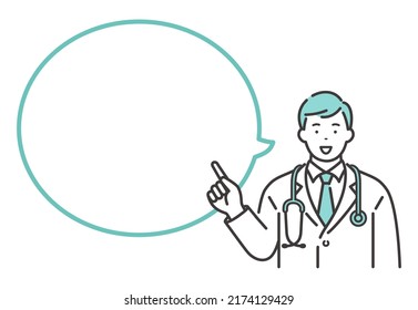 A young male doctor, and a speech balloon. Space for messages.